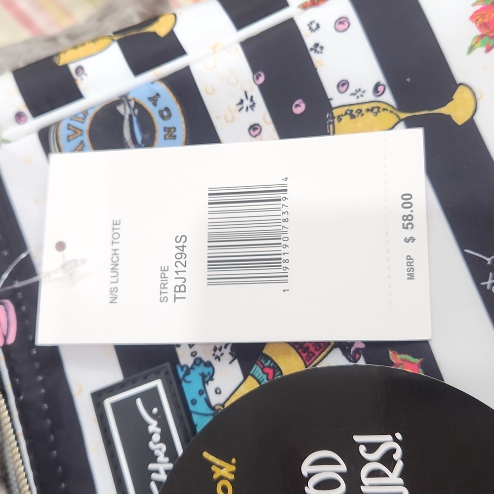 NWT Betsey Johnson "Caviar & Bubbly" Insulated Lunch Tote Chic Striped Bag - Picture 7 of 17